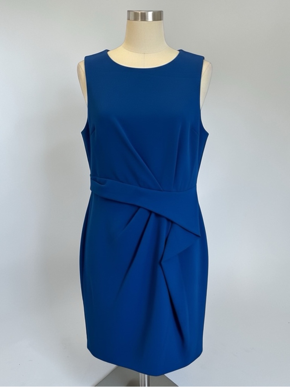Halston Heritage modern, elegant Sapphire Blue Draped Sheath Dress Size 12